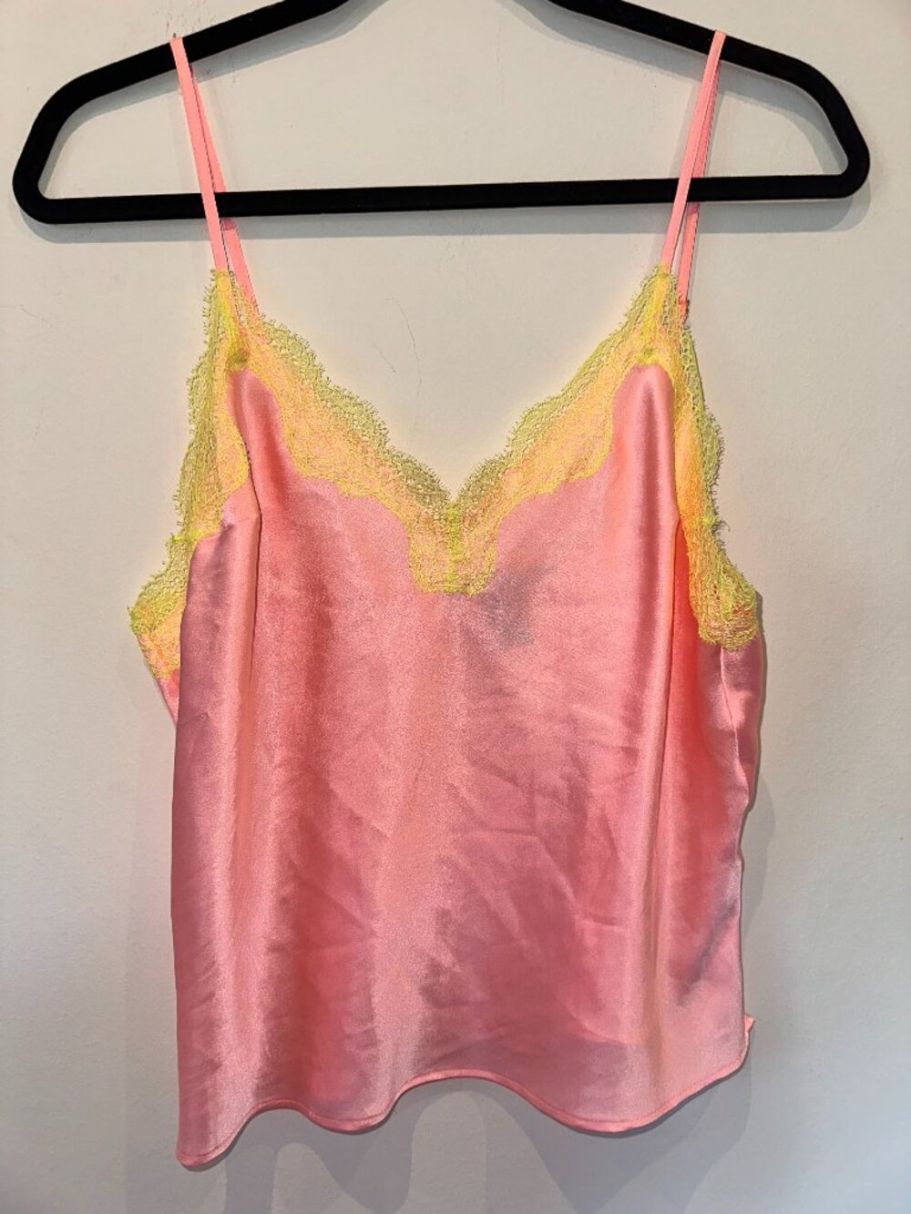 Victoria's Secret Pink and Yellow Lace Trim Satin Camisole Top